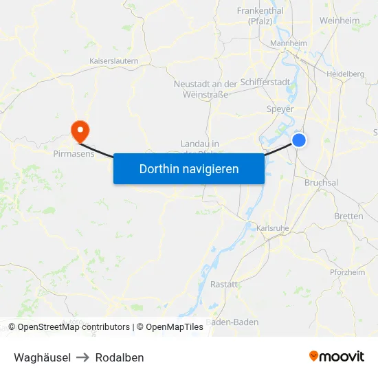 Waghäusel to Rodalben map