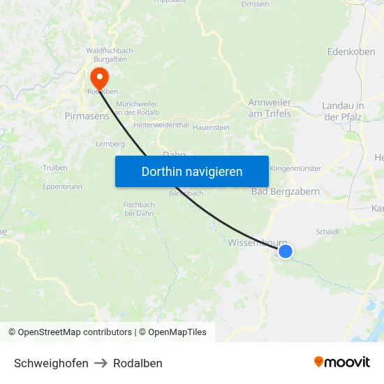 Schweighofen to Rodalben map
