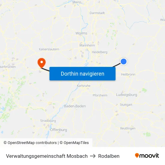 Verwaltungsgemeinschaft Mosbach to Rodalben map