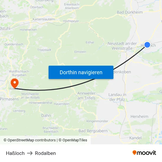Haßloch to Rodalben map