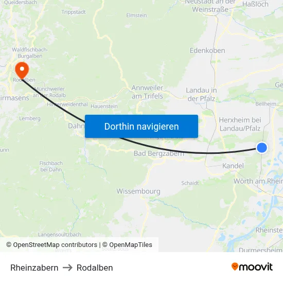 Rheinzabern to Rodalben map