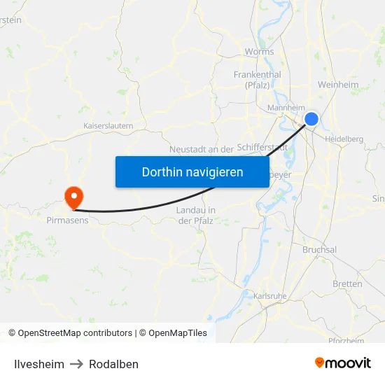 Ilvesheim to Rodalben map