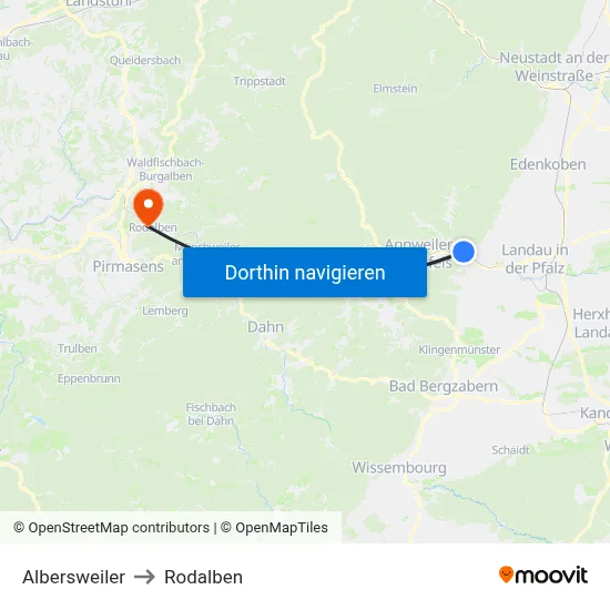 Albersweiler to Rodalben map