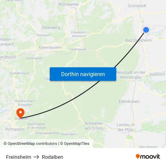 Freinsheim to Rodalben map