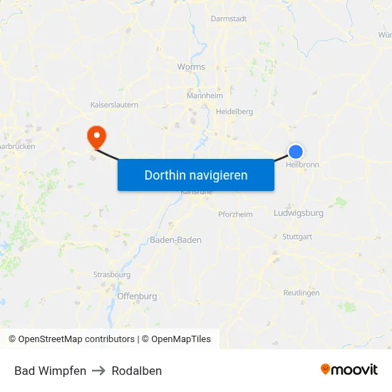 Bad Wimpfen to Rodalben map