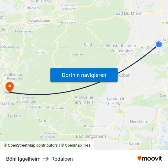 Böhl-Iggelheim to Rodalben map