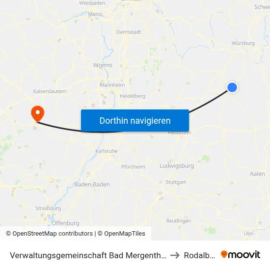 Verwaltungsgemeinschaft Bad Mergentheim to Rodalben map