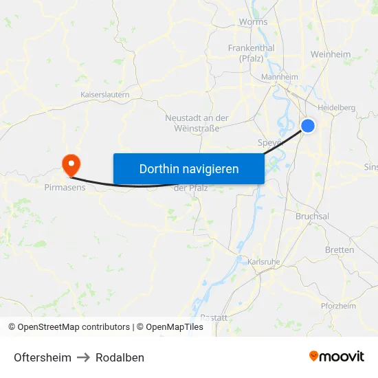 Oftersheim to Rodalben map