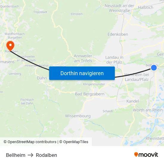 Bellheim to Rodalben map