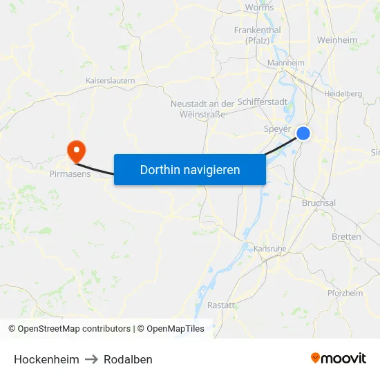 Hockenheim to Rodalben map