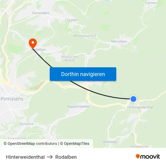 Hinterweidenthal to Rodalben map