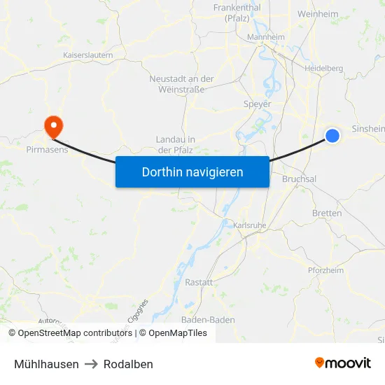 Mühlhausen to Rodalben map