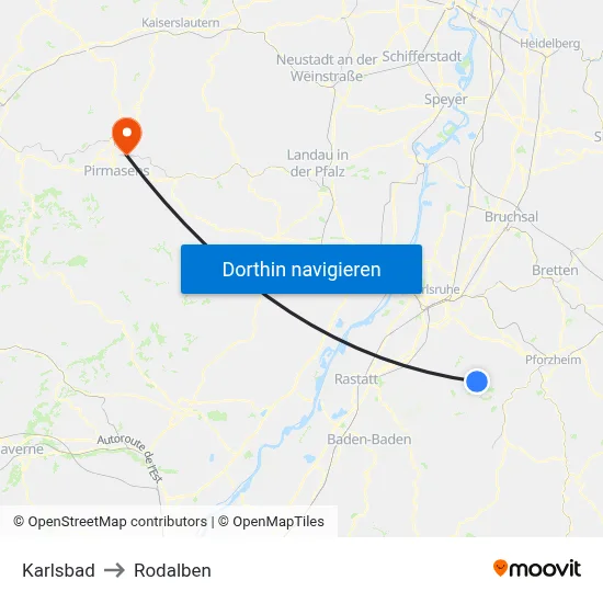 Karlsbad to Rodalben map