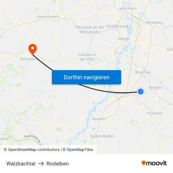 Walzbachtal to Rodalben map