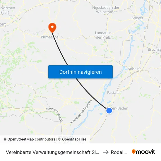 Vereinbarte Verwaltungsgemeinschaft Sinzheim to Rodalben map