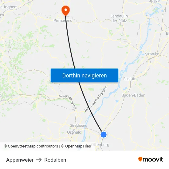 Appenweier to Rodalben map