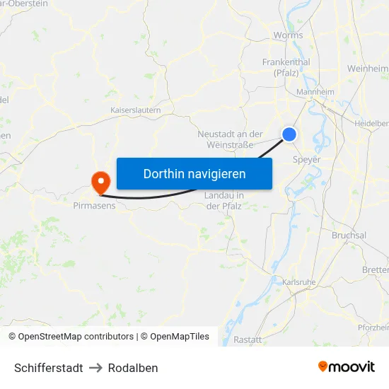 Schifferstadt to Rodalben map
