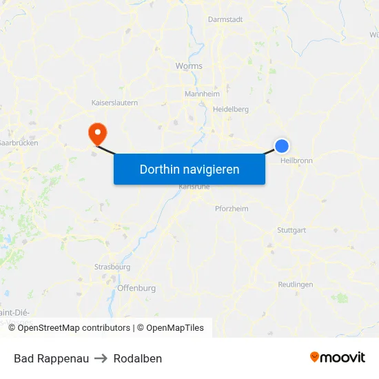 Bad Rappenau to Rodalben map