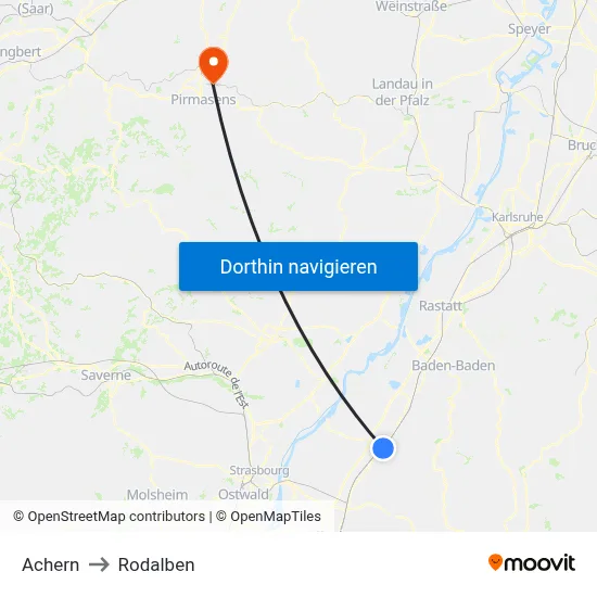 Achern to Rodalben map