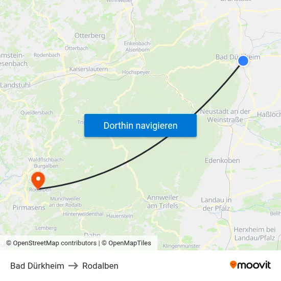 Bad Dürkheim to Rodalben map