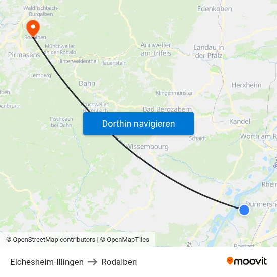 Elchesheim-Illingen to Rodalben map