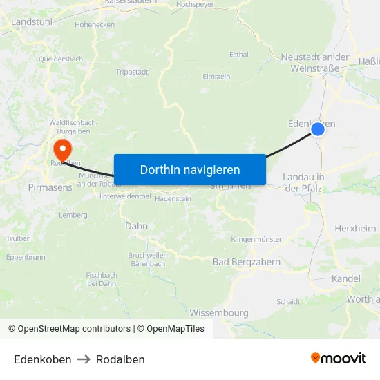 Edenkoben to Rodalben map