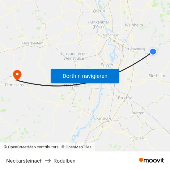 Neckarsteinach to Rodalben map