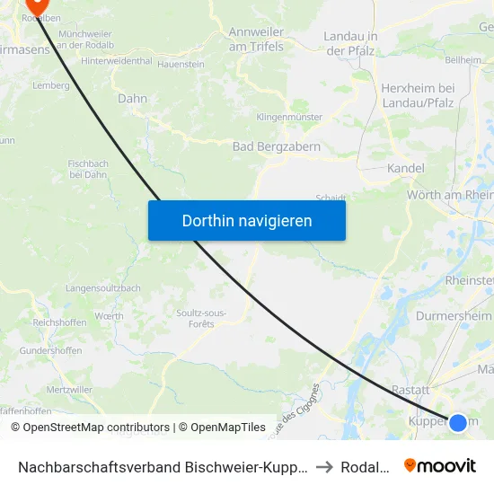 Nachbarschaftsverband Bischweier-Kuppenheim to Rodalben map