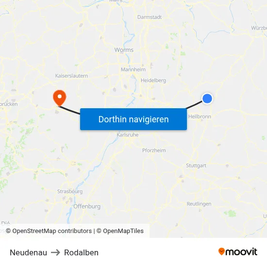 Neudenau to Rodalben map