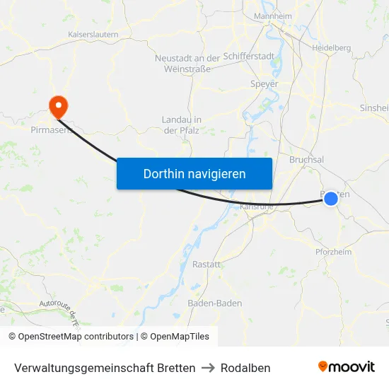 Verwaltungsgemeinschaft Bretten to Rodalben map