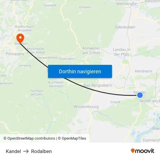 Kandel to Rodalben map
