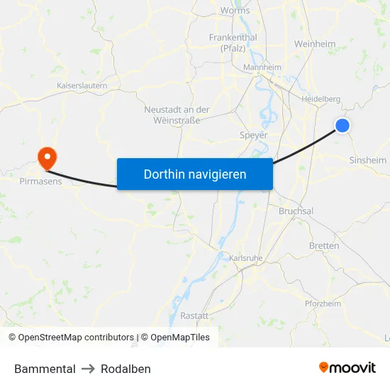Bammental to Rodalben map