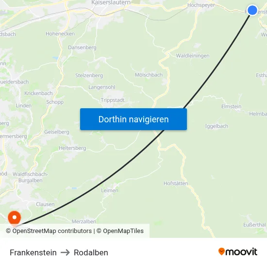 Frankenstein to Rodalben map