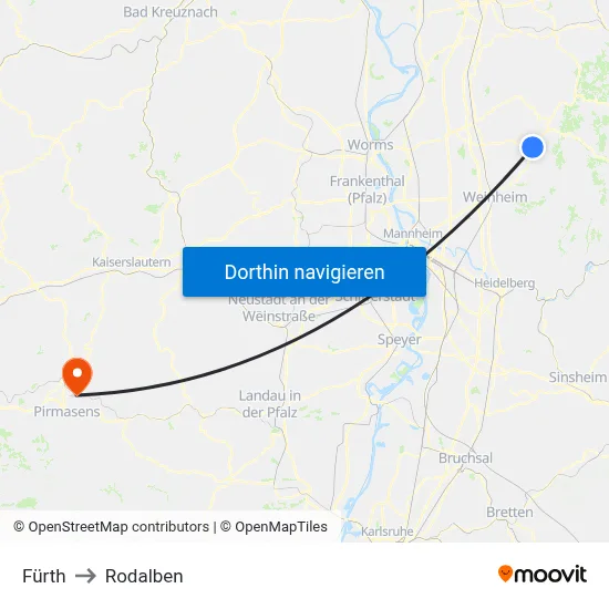 Fürth to Rodalben map