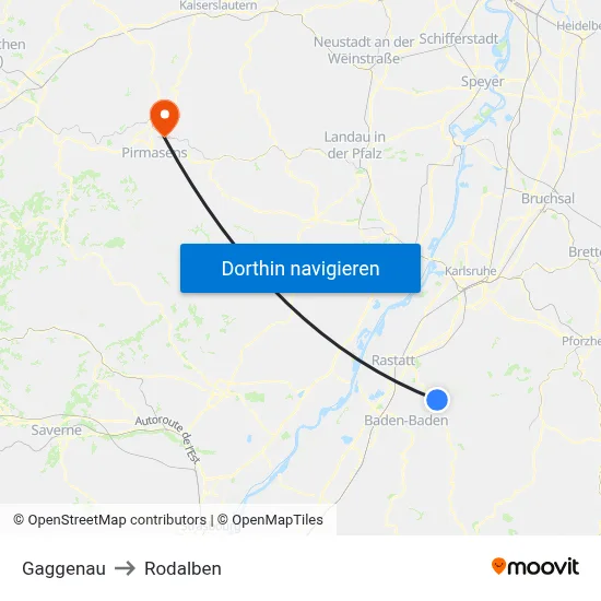 Gaggenau to Rodalben map