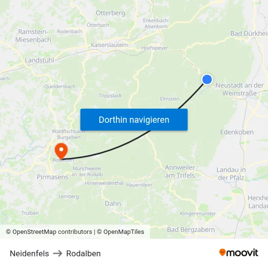 Neidenfels to Rodalben map