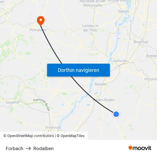 Forbach to Rodalben map