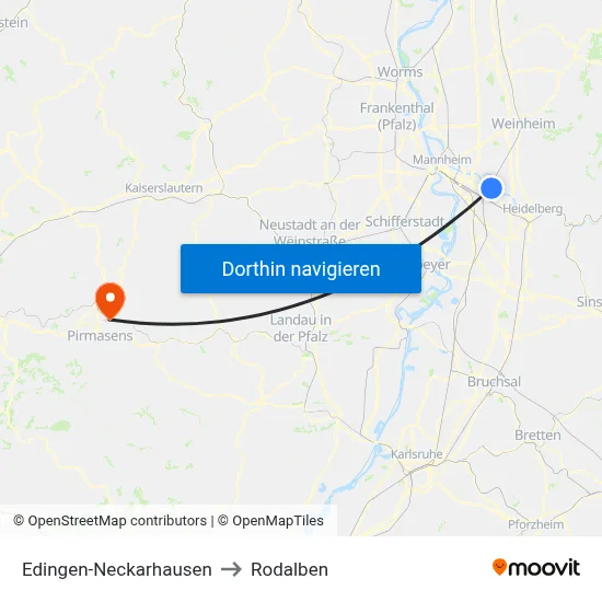 Edingen-Neckarhausen to Rodalben map