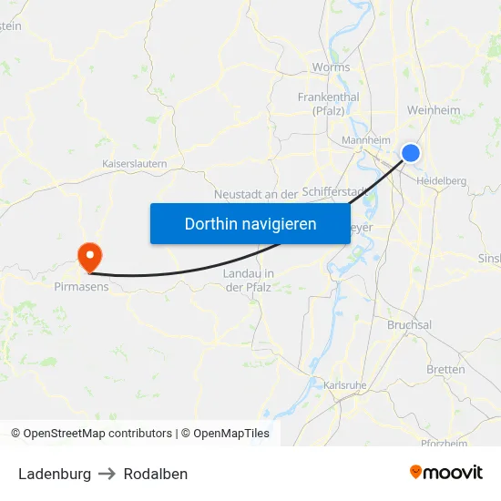 Ladenburg to Rodalben map