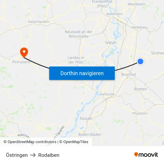 Östringen to Rodalben map