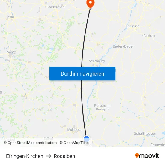 Efringen-Kirchen to Rodalben map