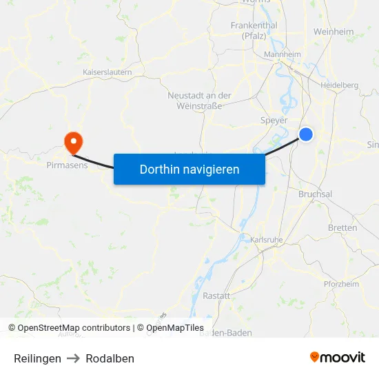 Reilingen to Rodalben map