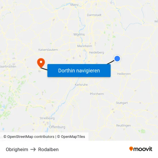 Obrigheim to Rodalben map
