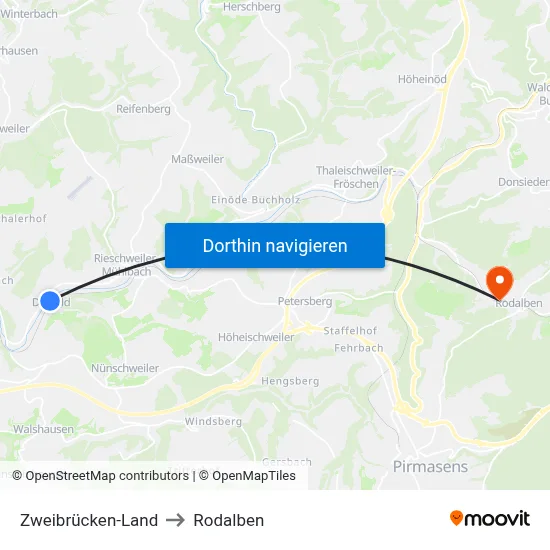 Zweibrücken-Land to Rodalben map