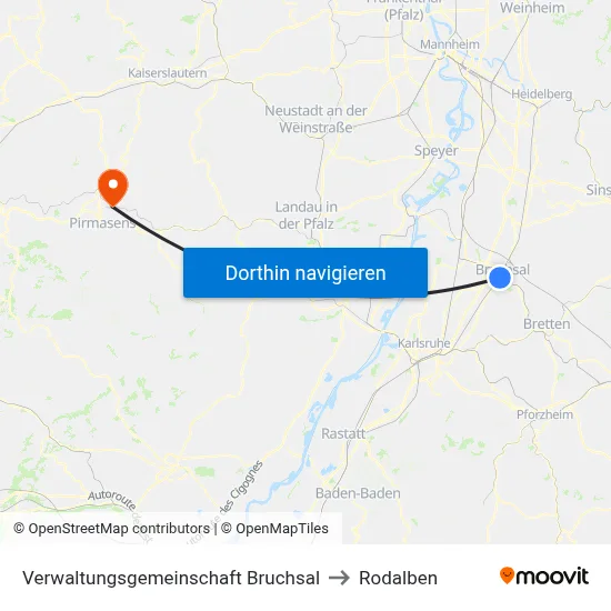 Verwaltungsgemeinschaft Bruchsal to Rodalben map