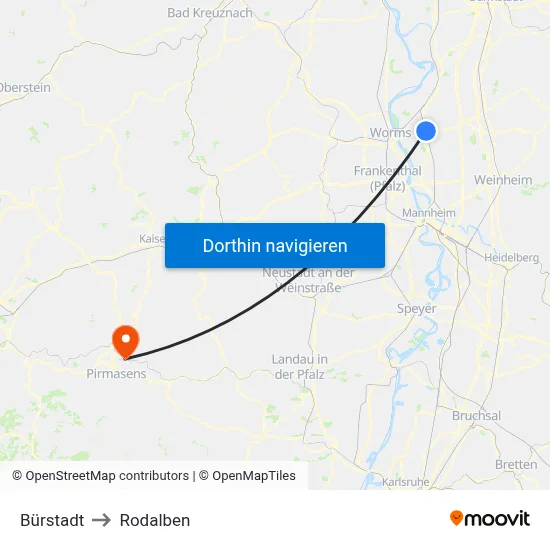 Bürstadt to Rodalben map