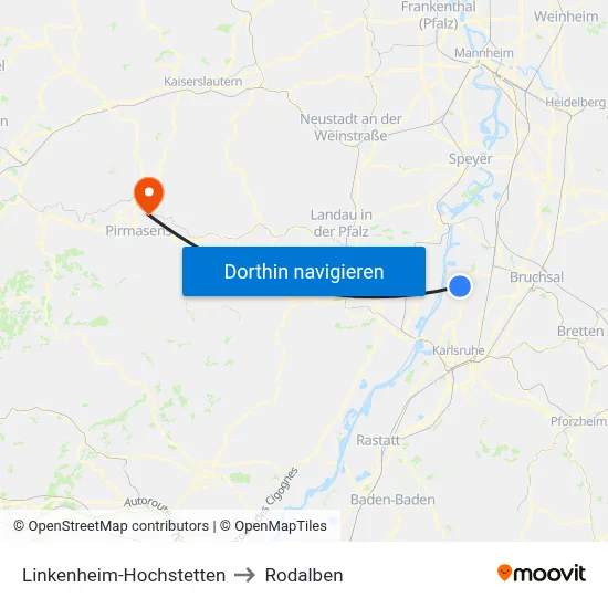 Linkenheim-Hochstetten to Rodalben map