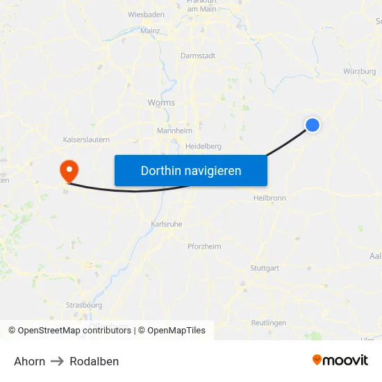 Ahorn to Rodalben map