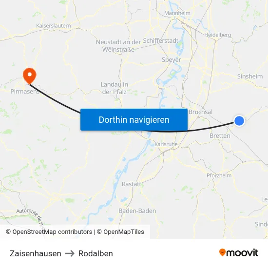 Zaisenhausen to Rodalben map