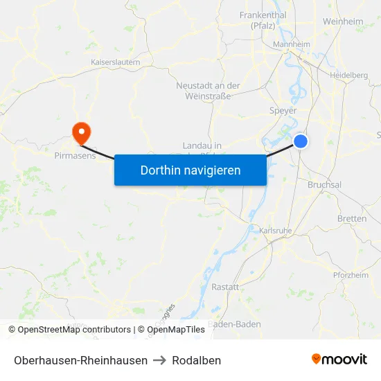 Oberhausen-Rheinhausen to Rodalben map